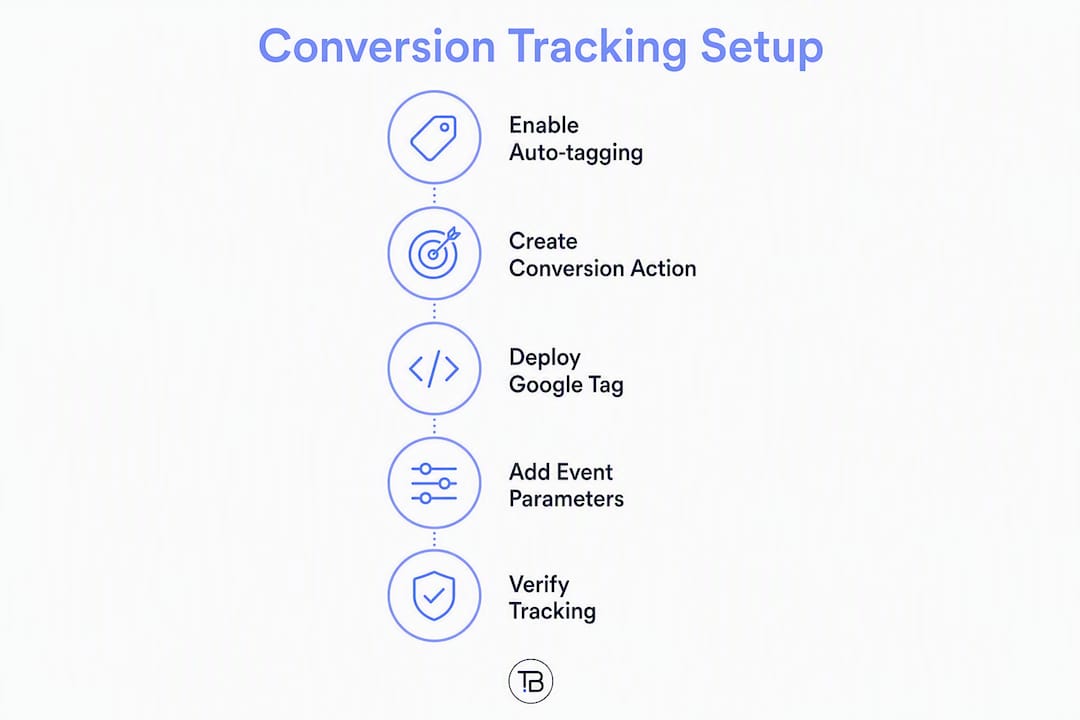 Infographic showing step-by-step conversion tracking setup