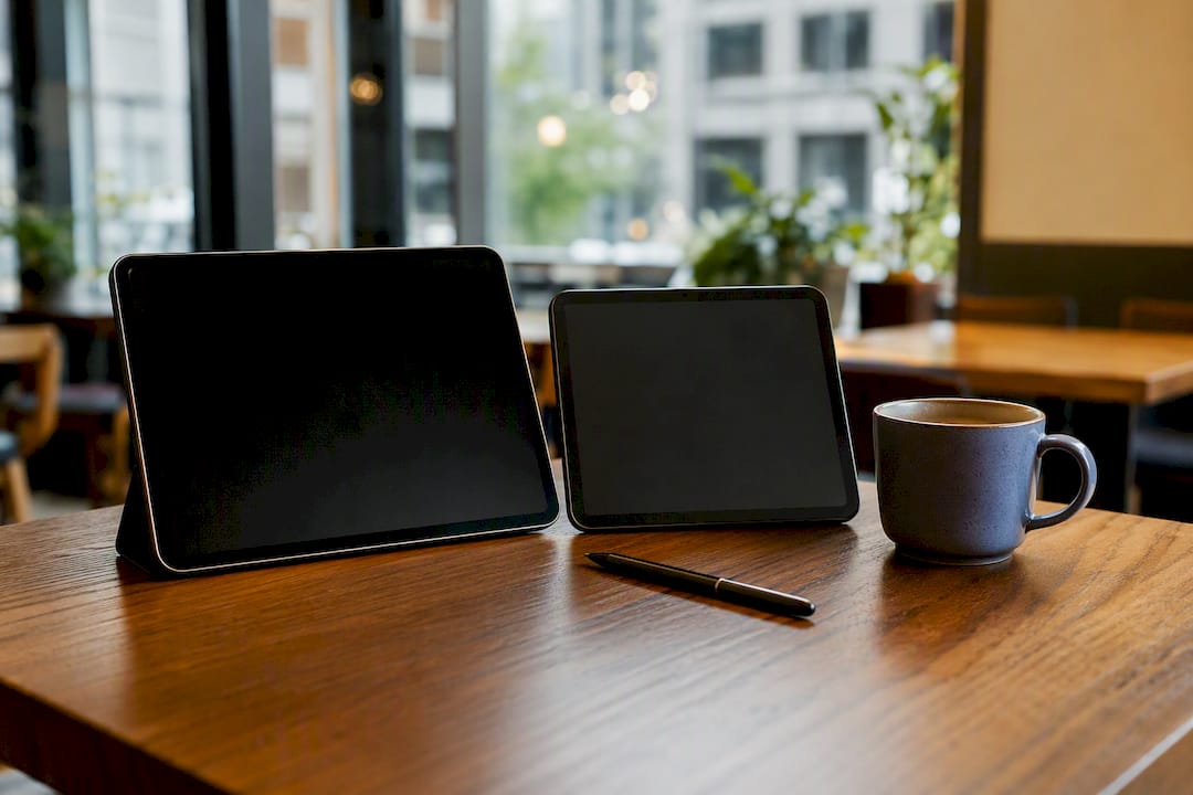 Two tablets side by side on white desk