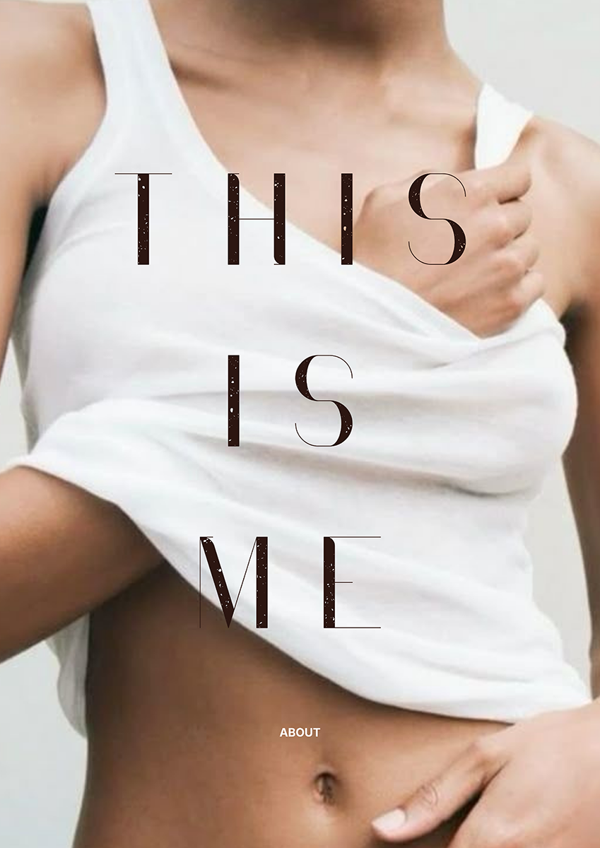 Close-up of torso wearing a white tank top lifted to show skin and text saying This Is Me.