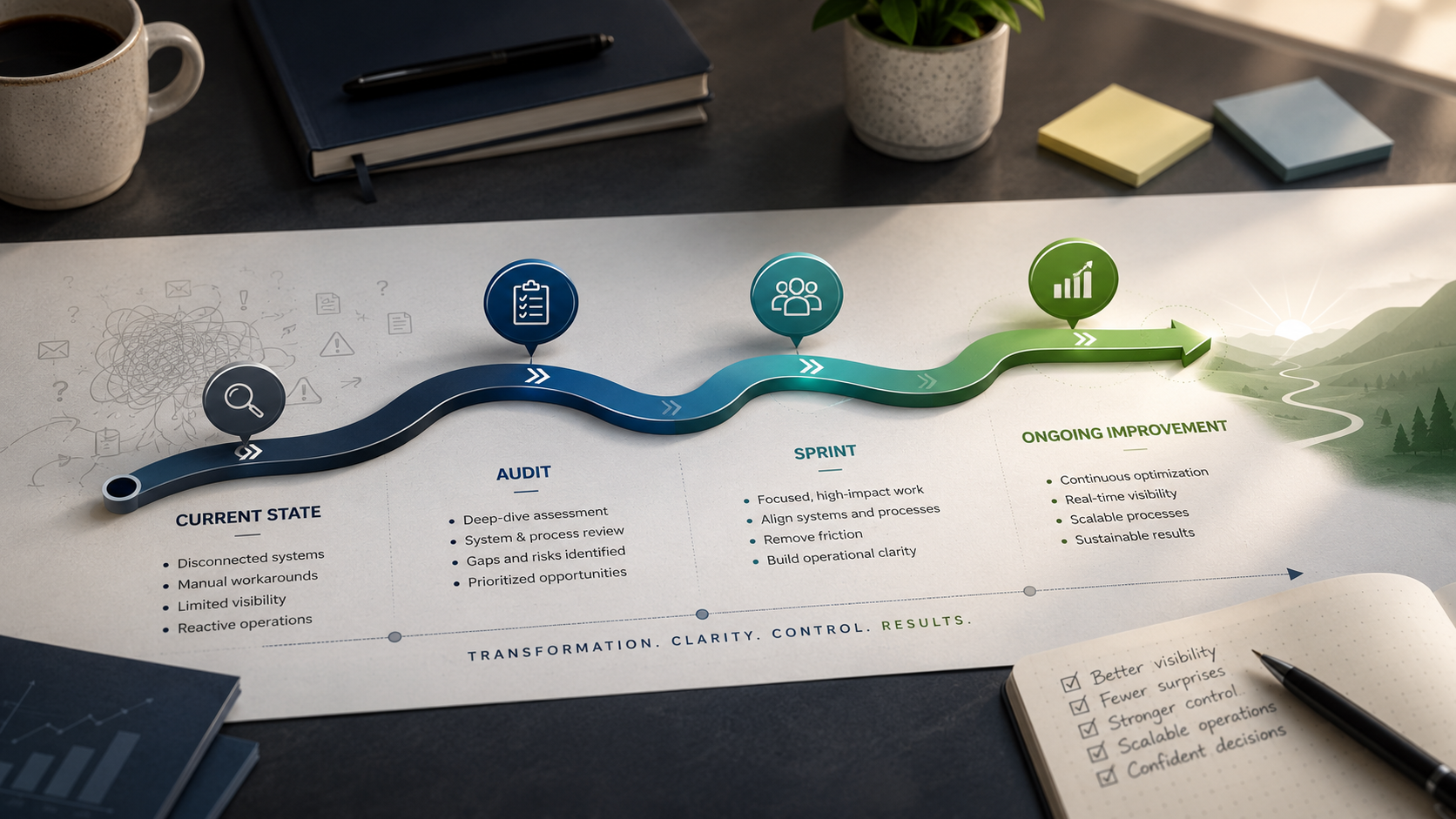 Lead-to-Client pathway showing Audit, Build and Support