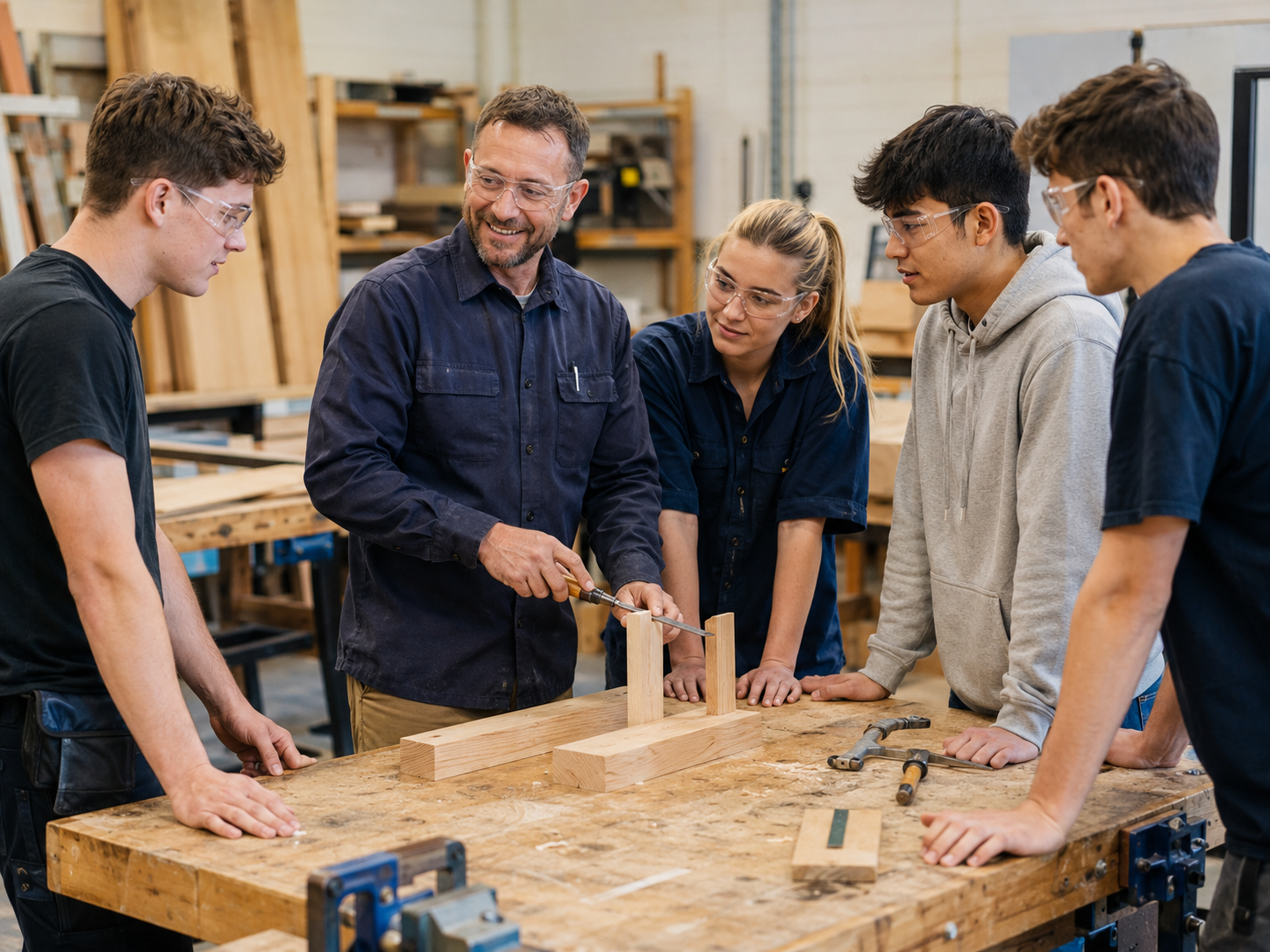 RTO facilitator teaching students in a practical training environment