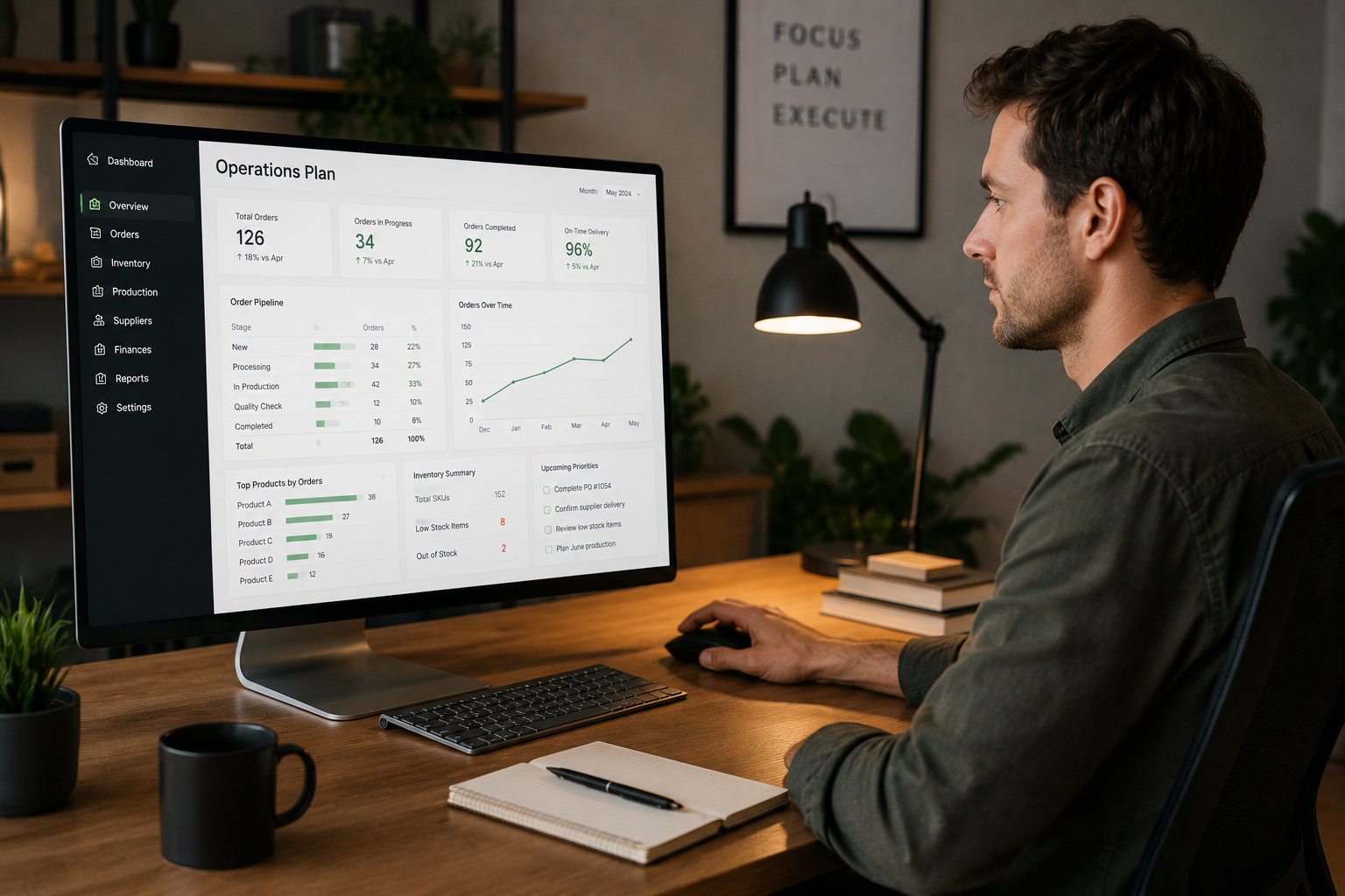 Operations planning page open on a computer for a product business
