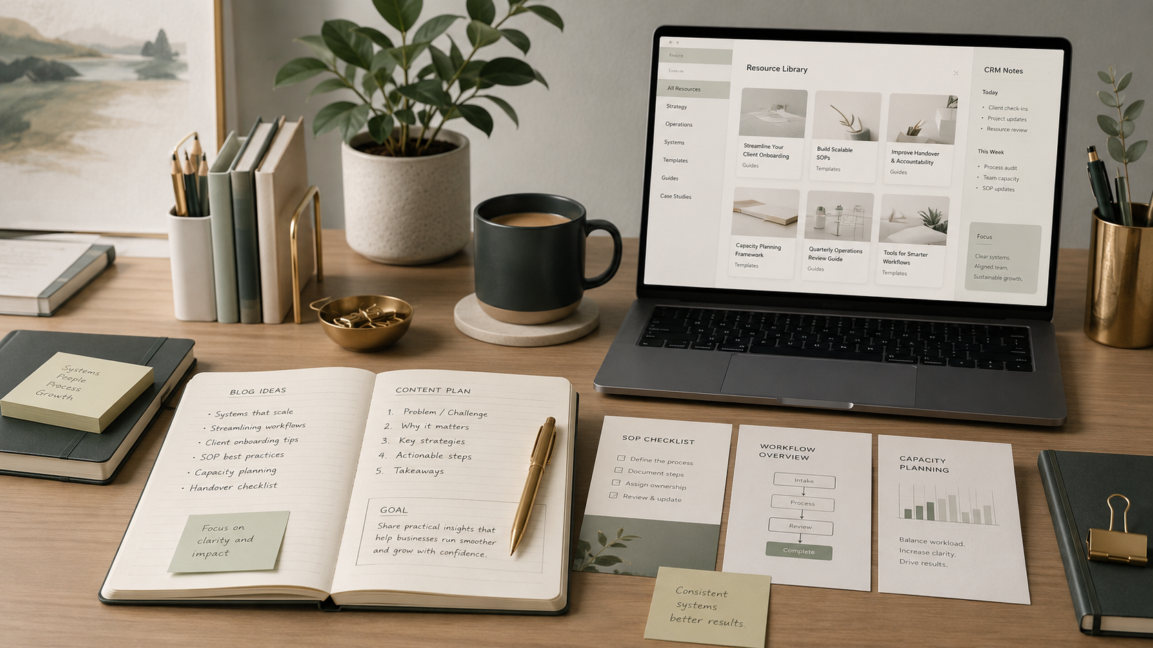 OpsClarity blog resource scene showing practical business systems notes and planning