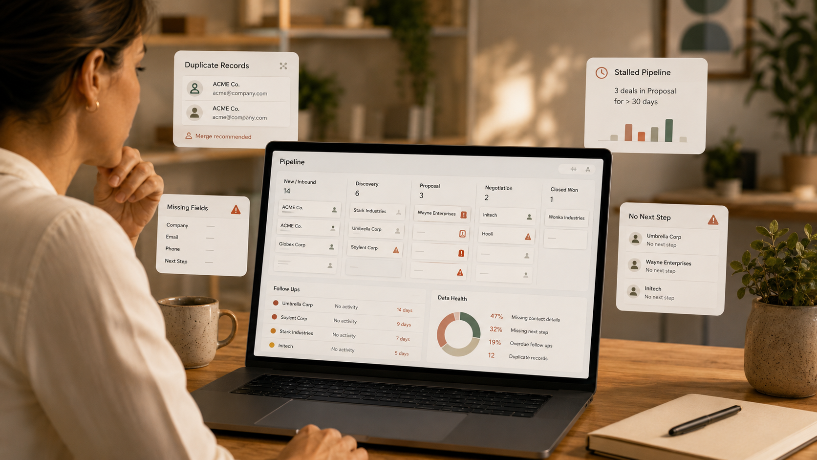 Business owner reviewing signs that a CRM needs cleanup or improvement