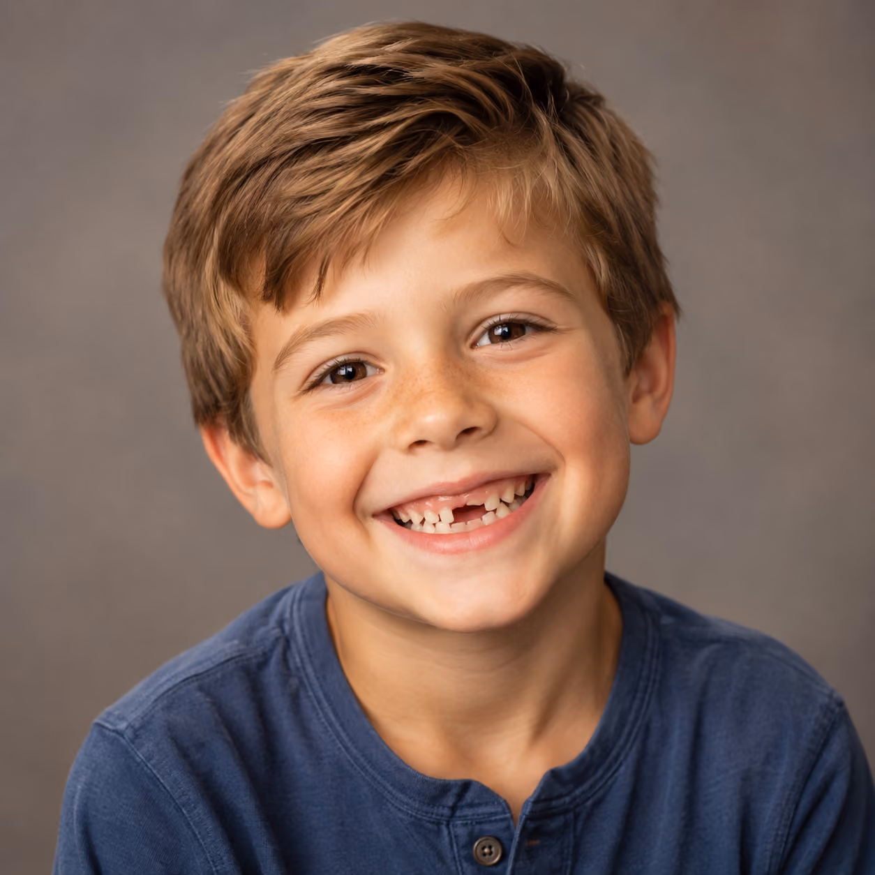 Child portrait with missing tooth