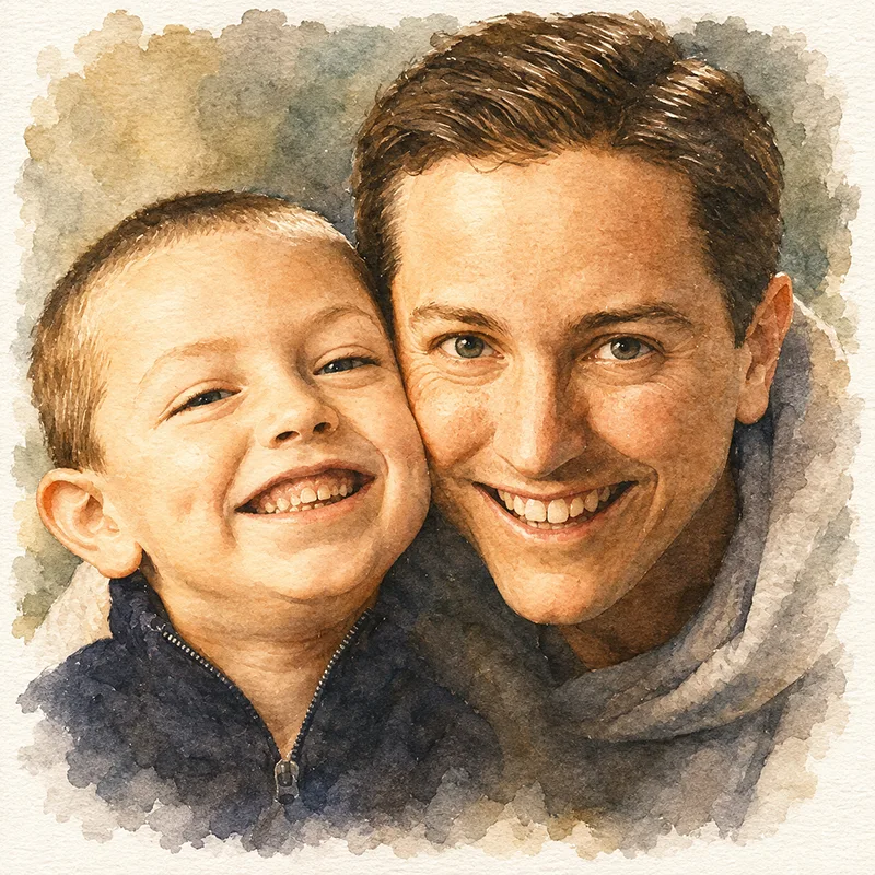 studio portrait of father and son in Plano