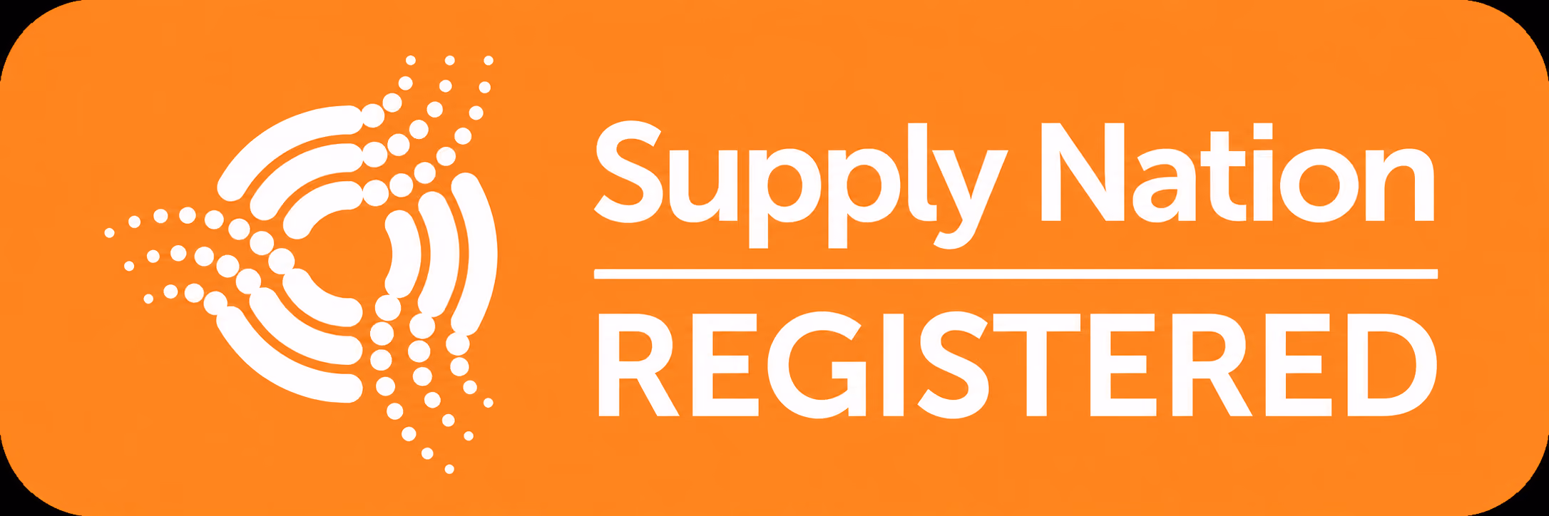 Supply Nation Registered logo with stylized white dots and arcs on an orange background.