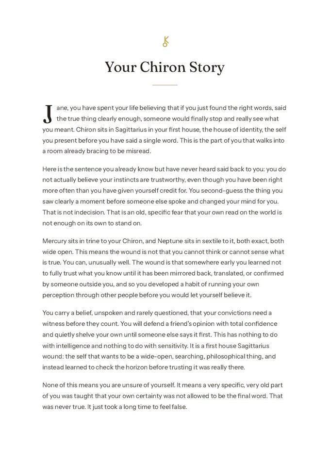 The opening chapter page of a Chiron Story report