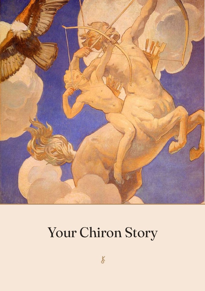 The cover of a Chiron Story report, with a painted sky and the reader's name and placement