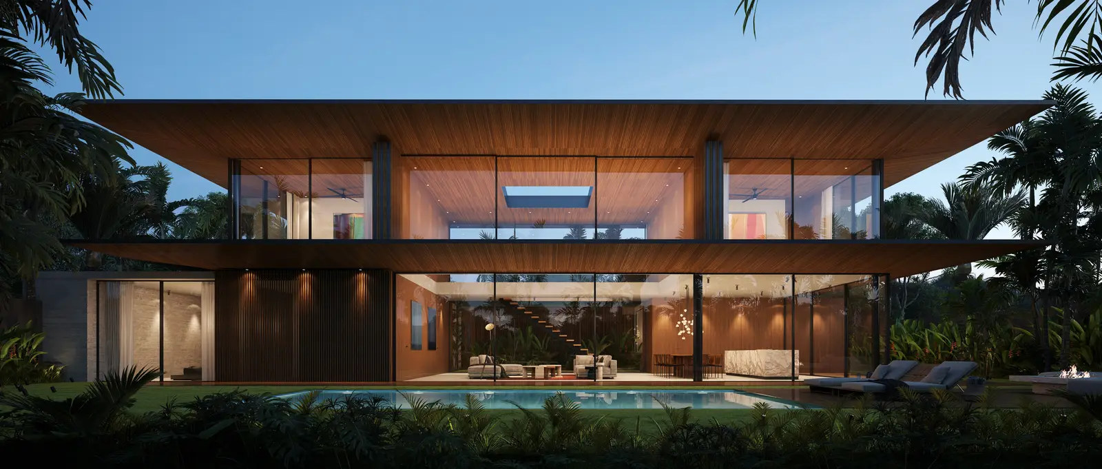 Exterior of an Obraz residential project at dusk.