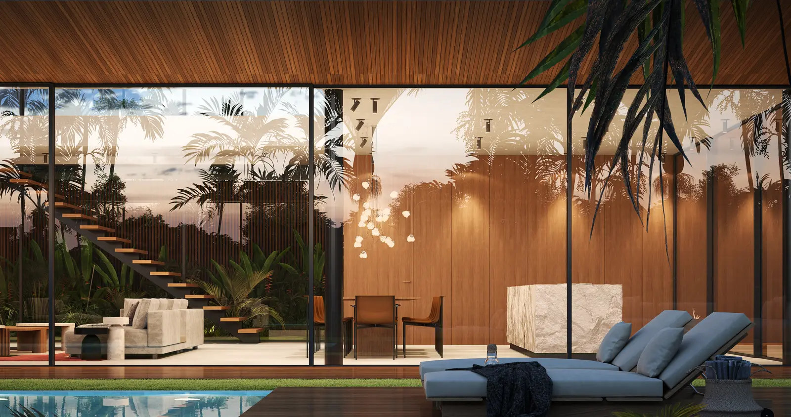 Interior of an Obraz residential project — evening living space.