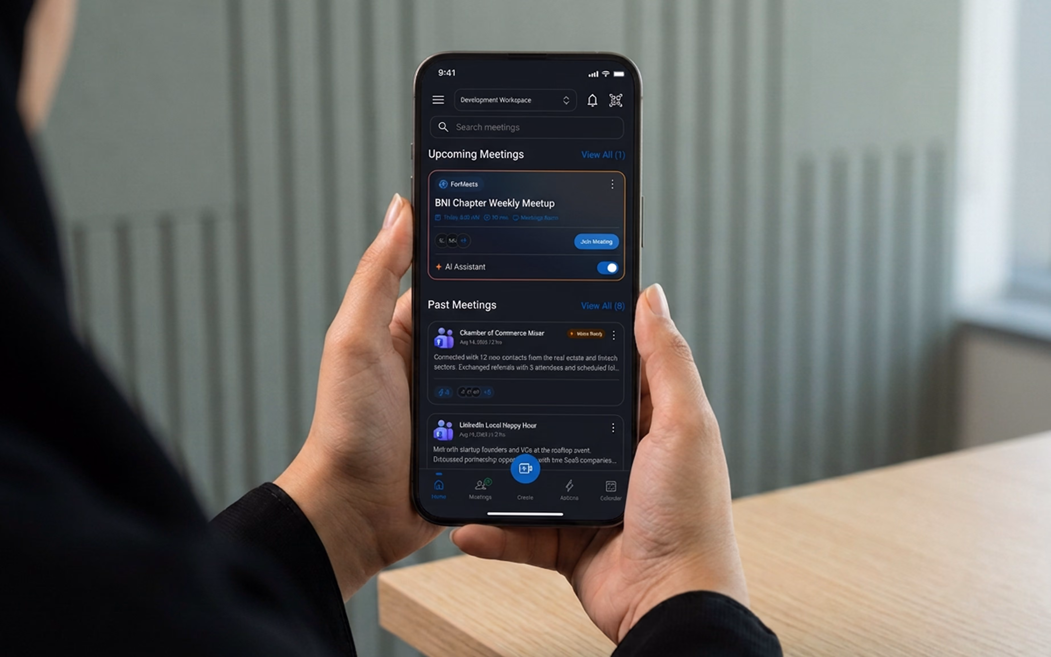 ForMeets mobile app showing a meeting record