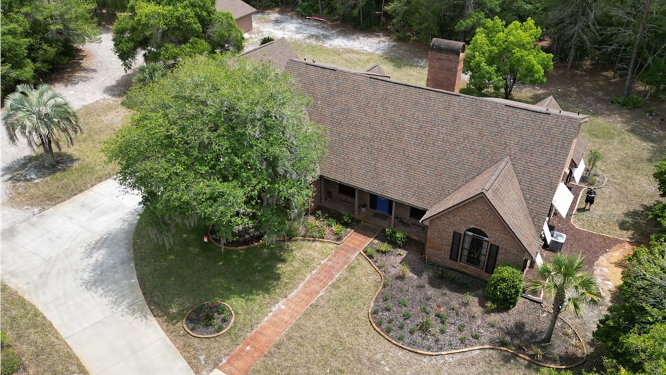 Aerial view of a completed acreage roof replacement in Apopka, Florida