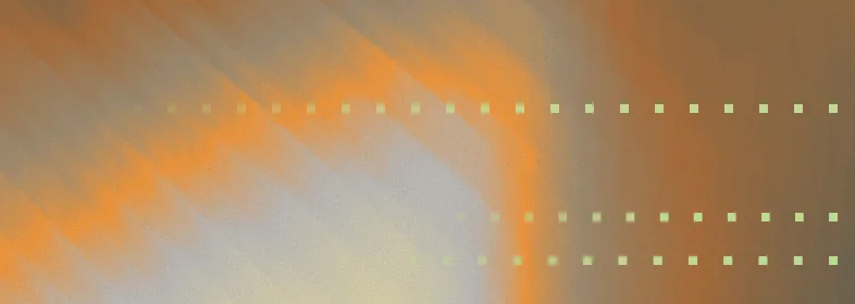 Abstract orange and grey gradient background with rows of small light squares.
