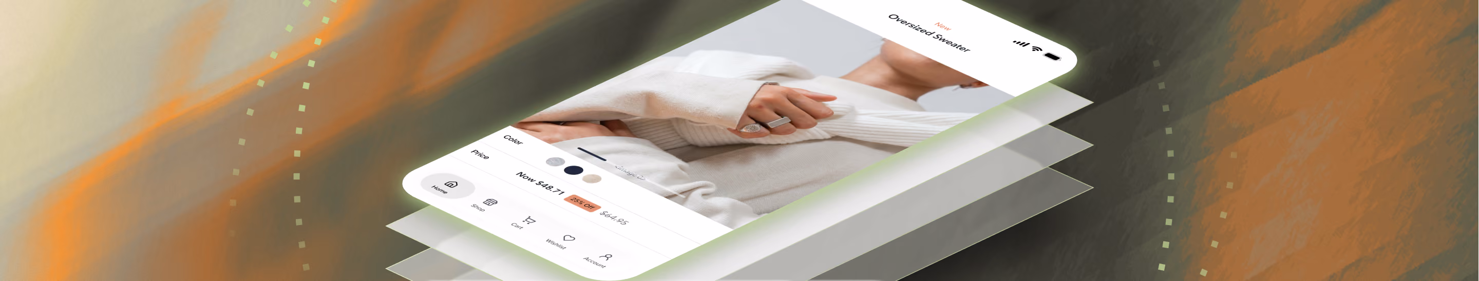 A shopping app product page layered on top of the Reactiv platform