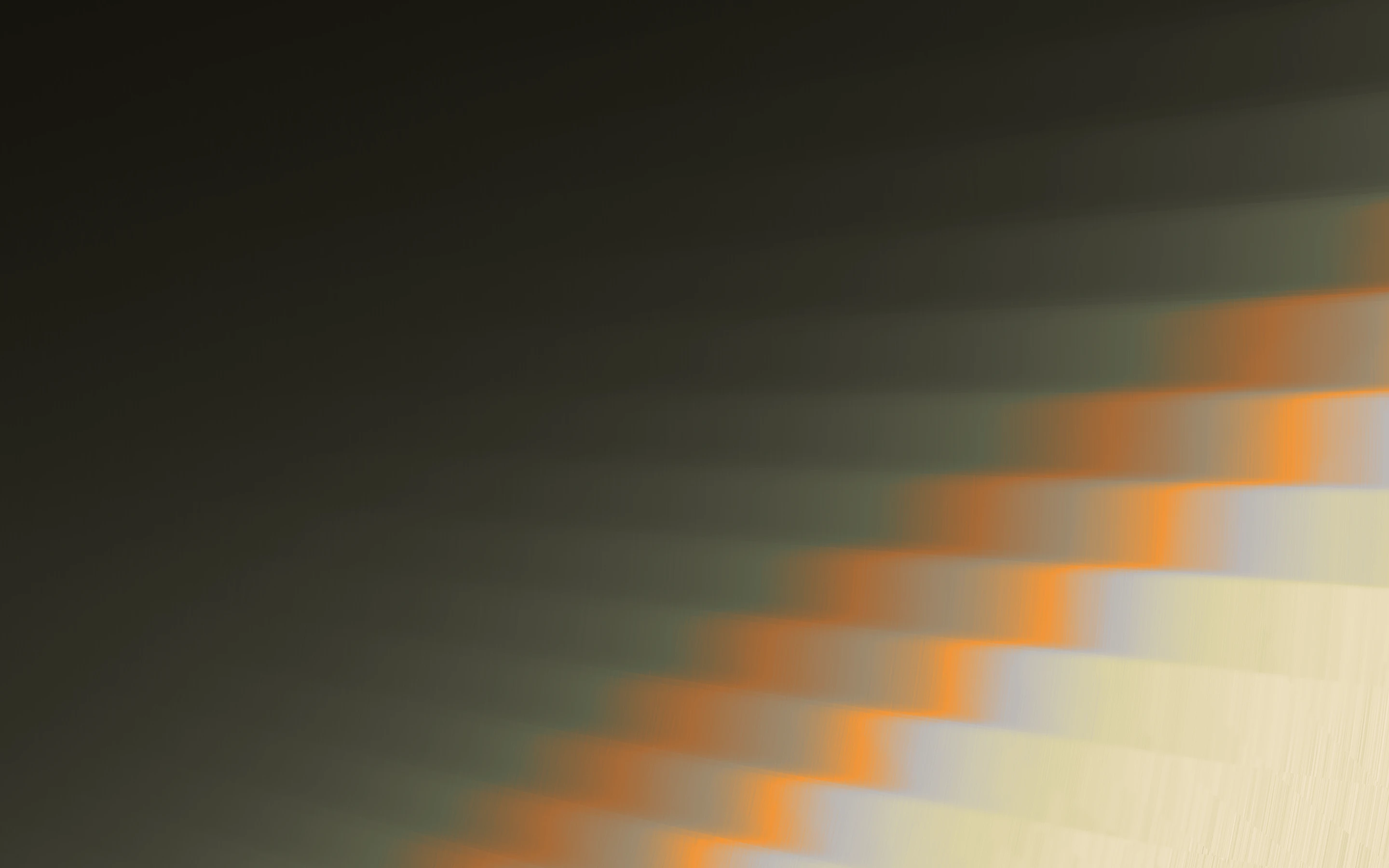 Abstract gradient of dark shades fading into orange and beige stepped light pattern on right.