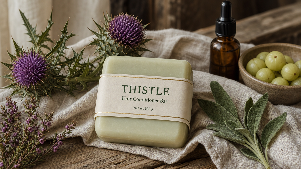 Thistle Solid Hair Conditioner Bar, 3.5 oz, handmade by Aether & Earth