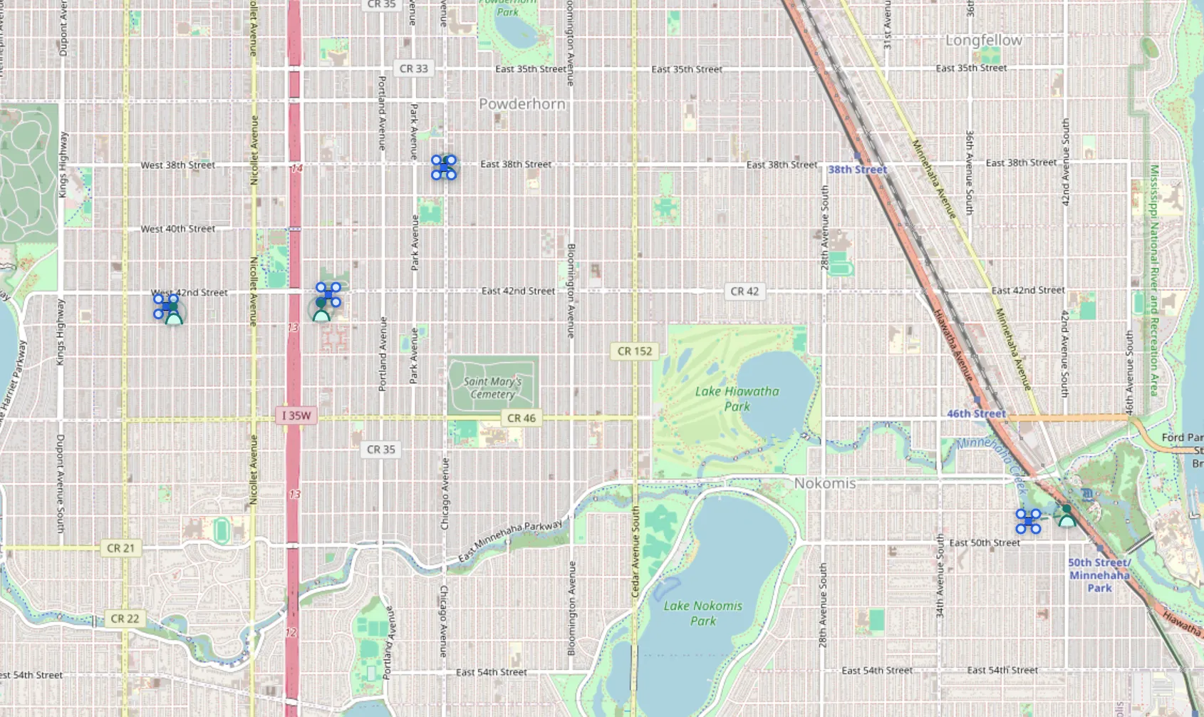 Map of Minneapolis showing drone detections from the receiver network