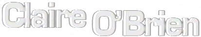 Text reading 'Claire O'Brien' in a stylized, shadowed font on a black and white checkered background.