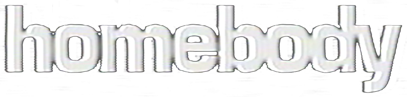 White text reading 'homebody' on a transparent background.