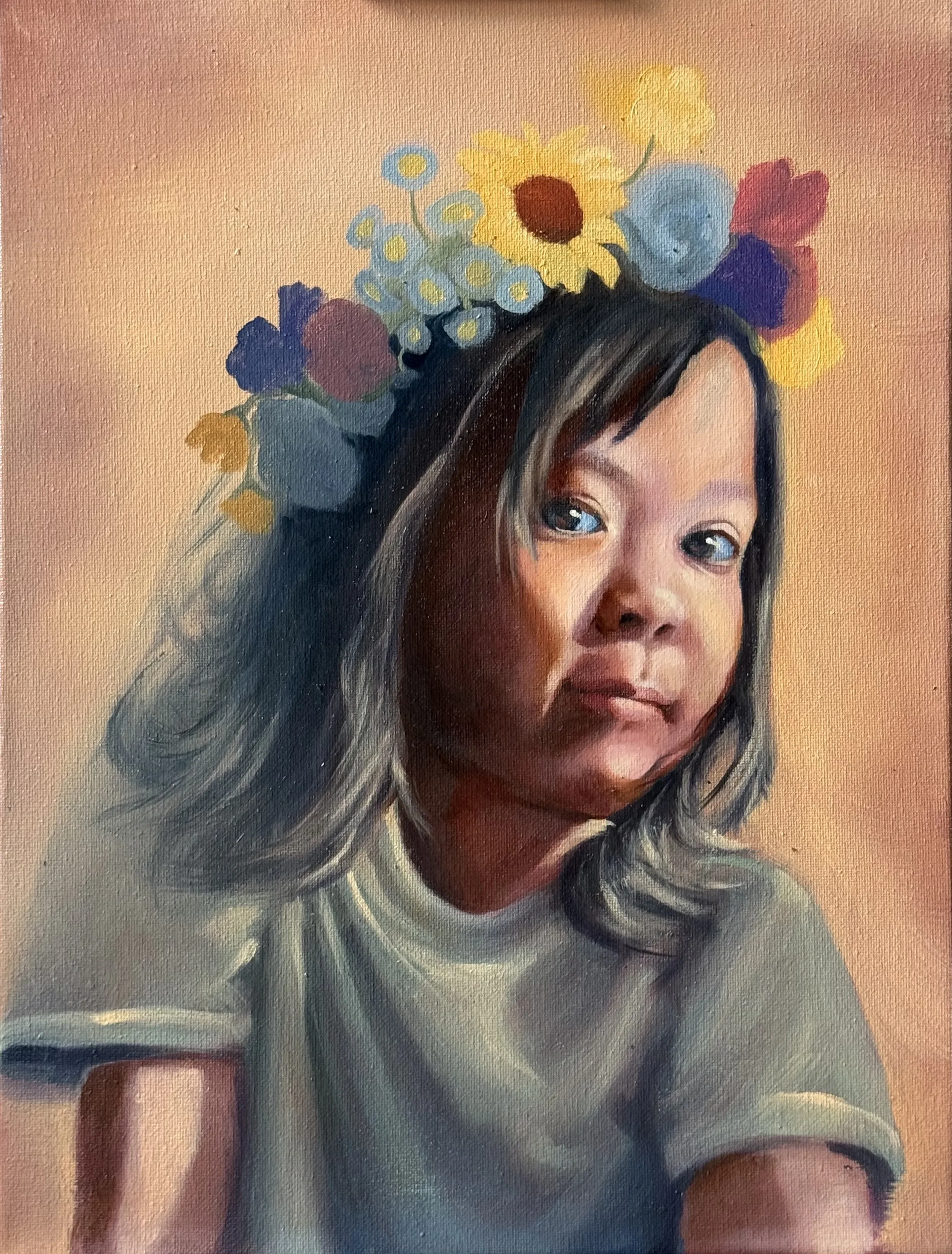 Fifth stage with the flower crown painted in for the first time.