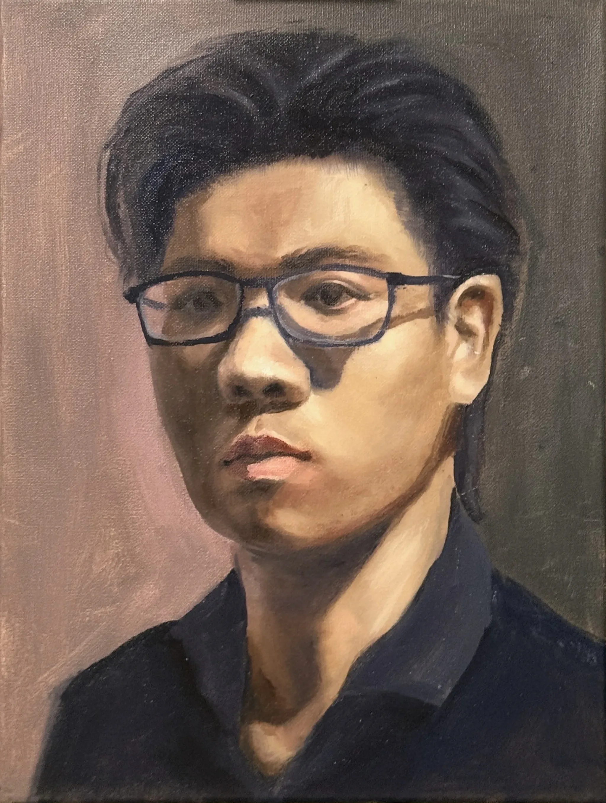 Second stage with the glasses added over an olive brown ground.