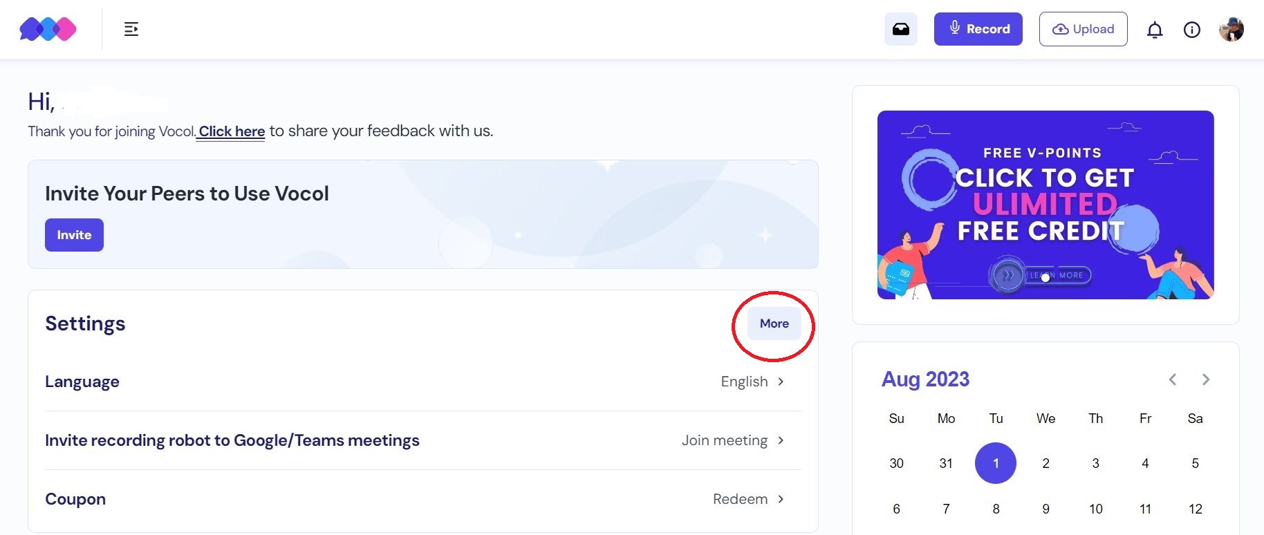 Your Vocol Console page