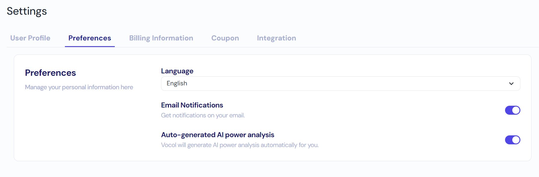 Language Settings + AI Power