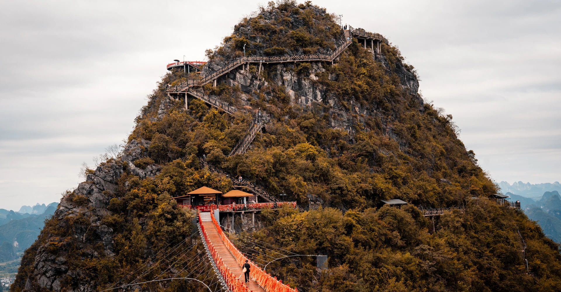 Walkway and stairs leading to a mountain summit