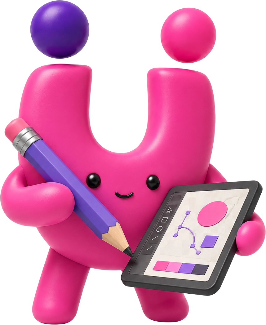Slidesignus character design holding a purple pencil