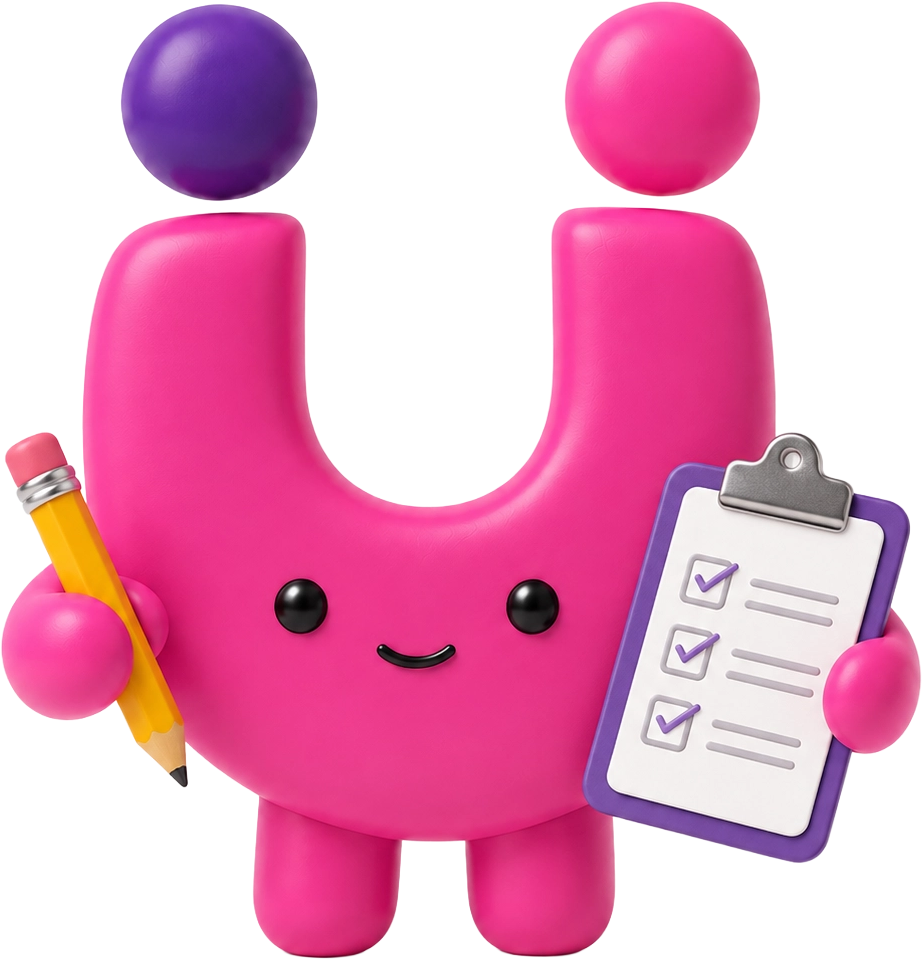 Slidesignus character design icon holding a pencil and a checklist clipboard with checked boxes