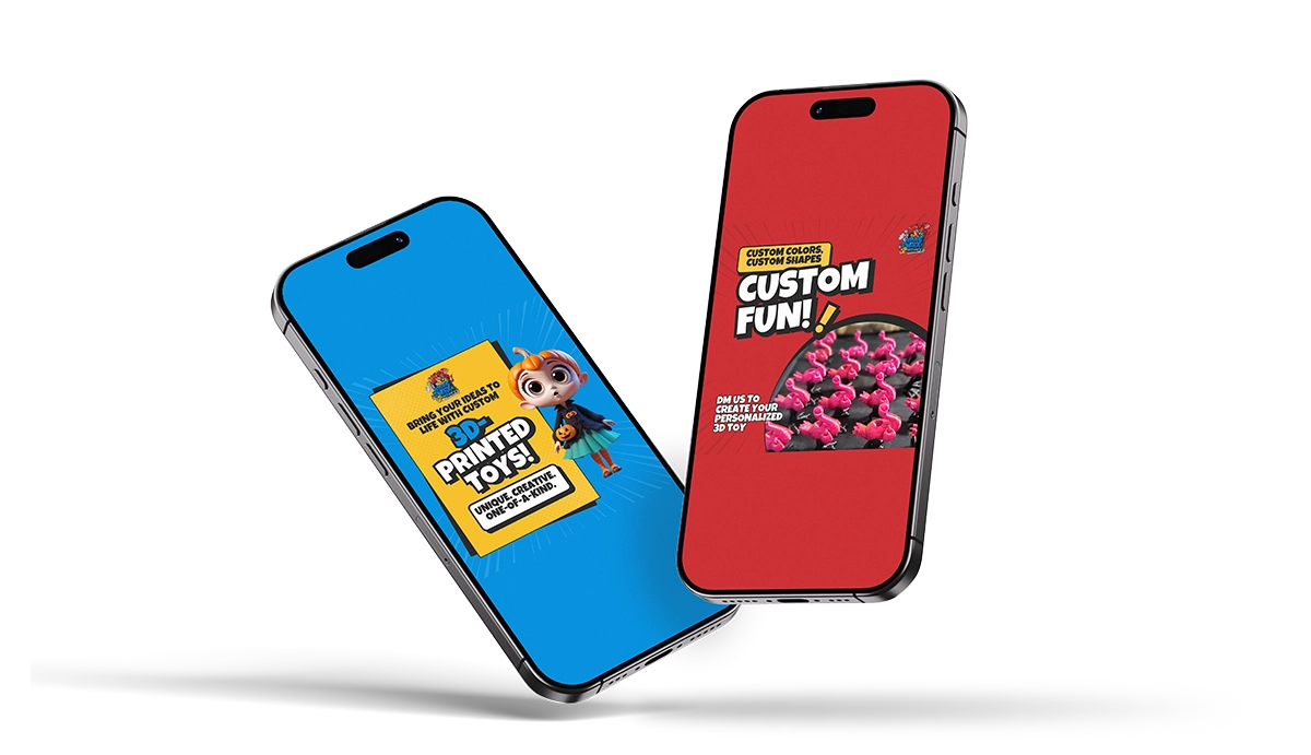 Two smartphones showing Slidesignus portfolio on Social feeds