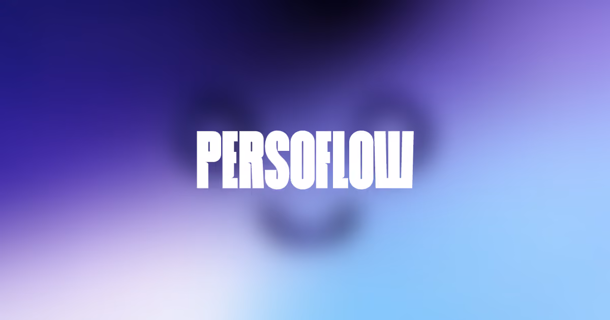 Persoflow Wortmarke auf Lila-Blau-Verlauf – Branding
