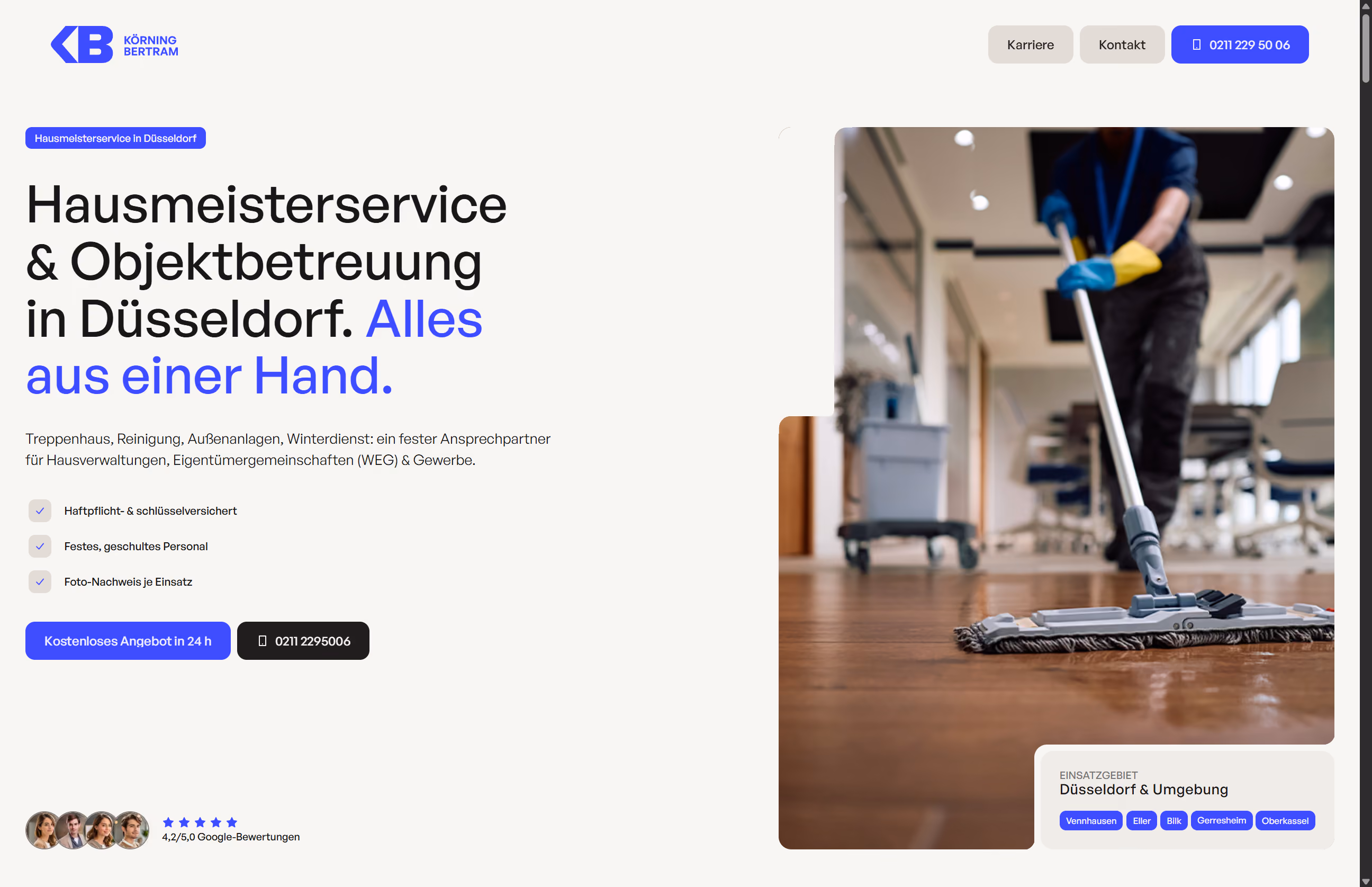 Webflow Website für Körning Bertram – Hausmeisterservice und Objektbetreuung in Düsseldorf