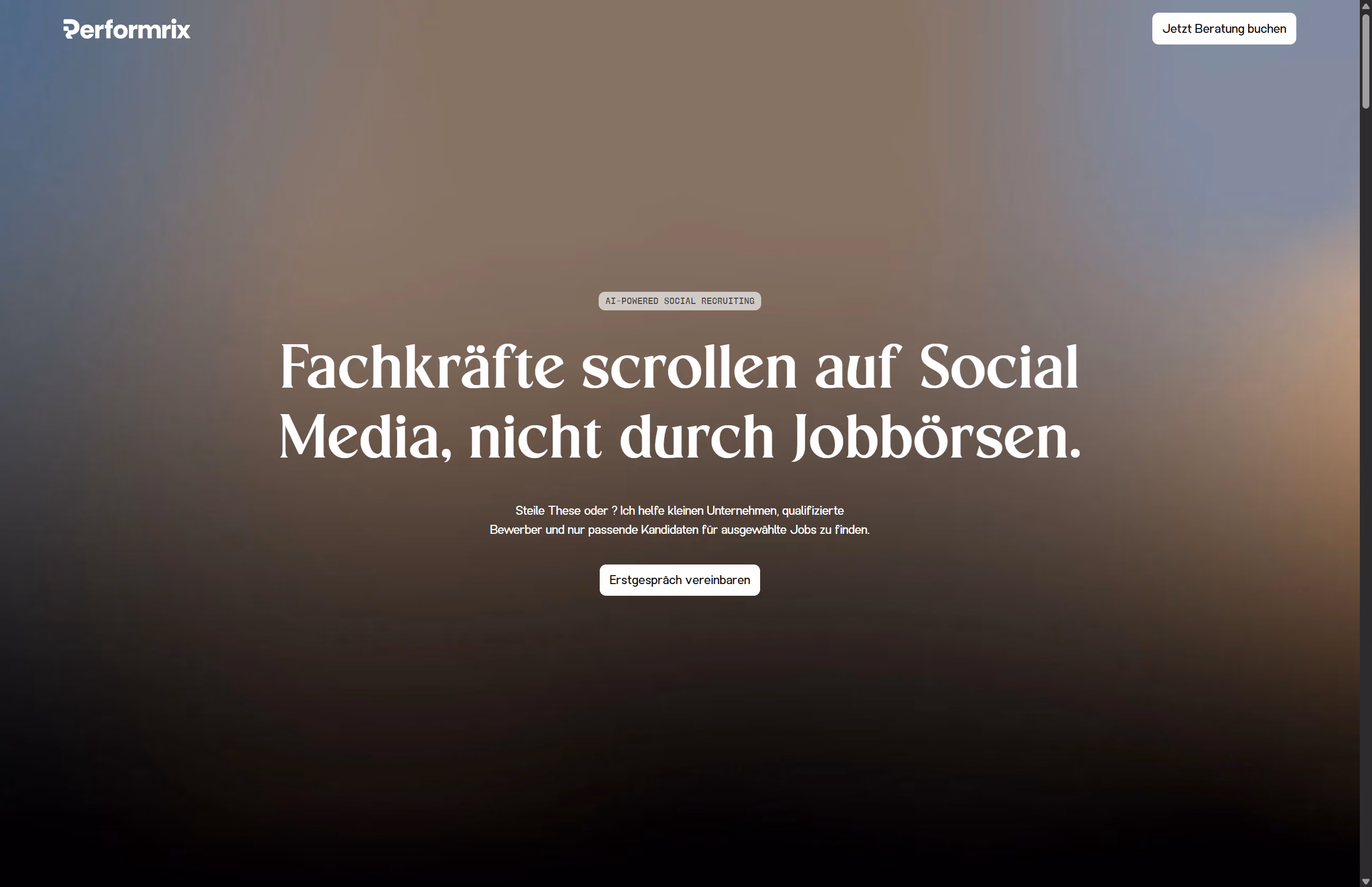 Performrix Landingpage – Fachkräfte über Social Media statt Jobbörsen gewinnen