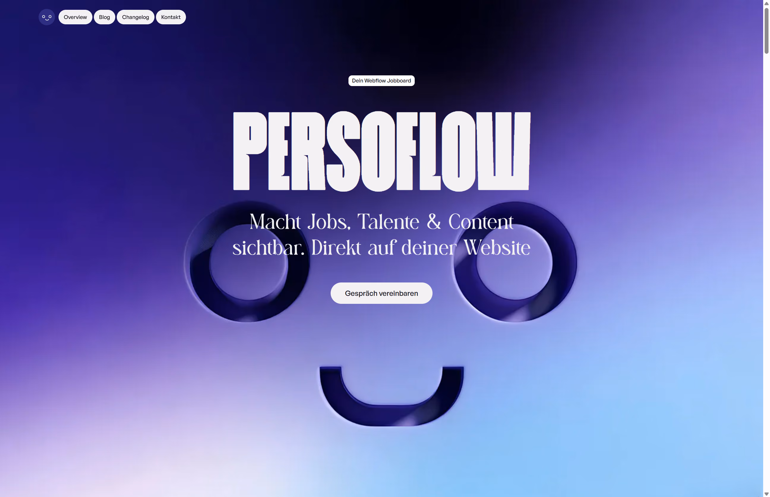 Webflow Website von Persoflow, der Plattform für Personaldienstleister – Startseite mit Lila-Verlauf
