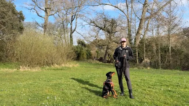 Katie showing how to do U-turns with a dog