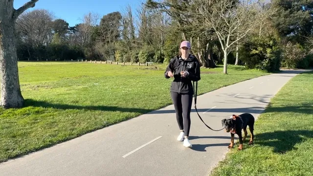 Katie showing walking outside with sniff breaks