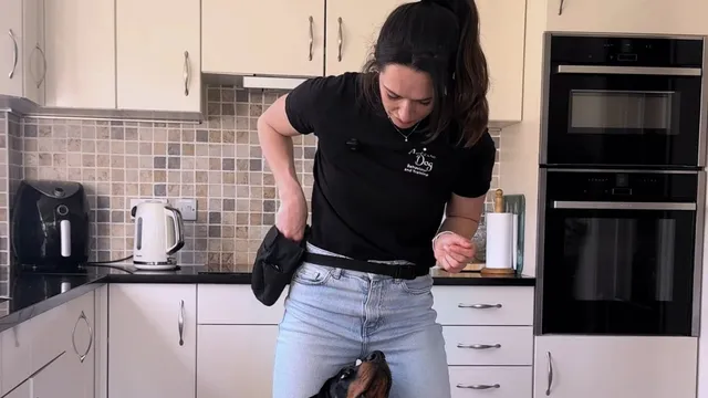 Katie showing how to fade the lure on the dog middle stay position