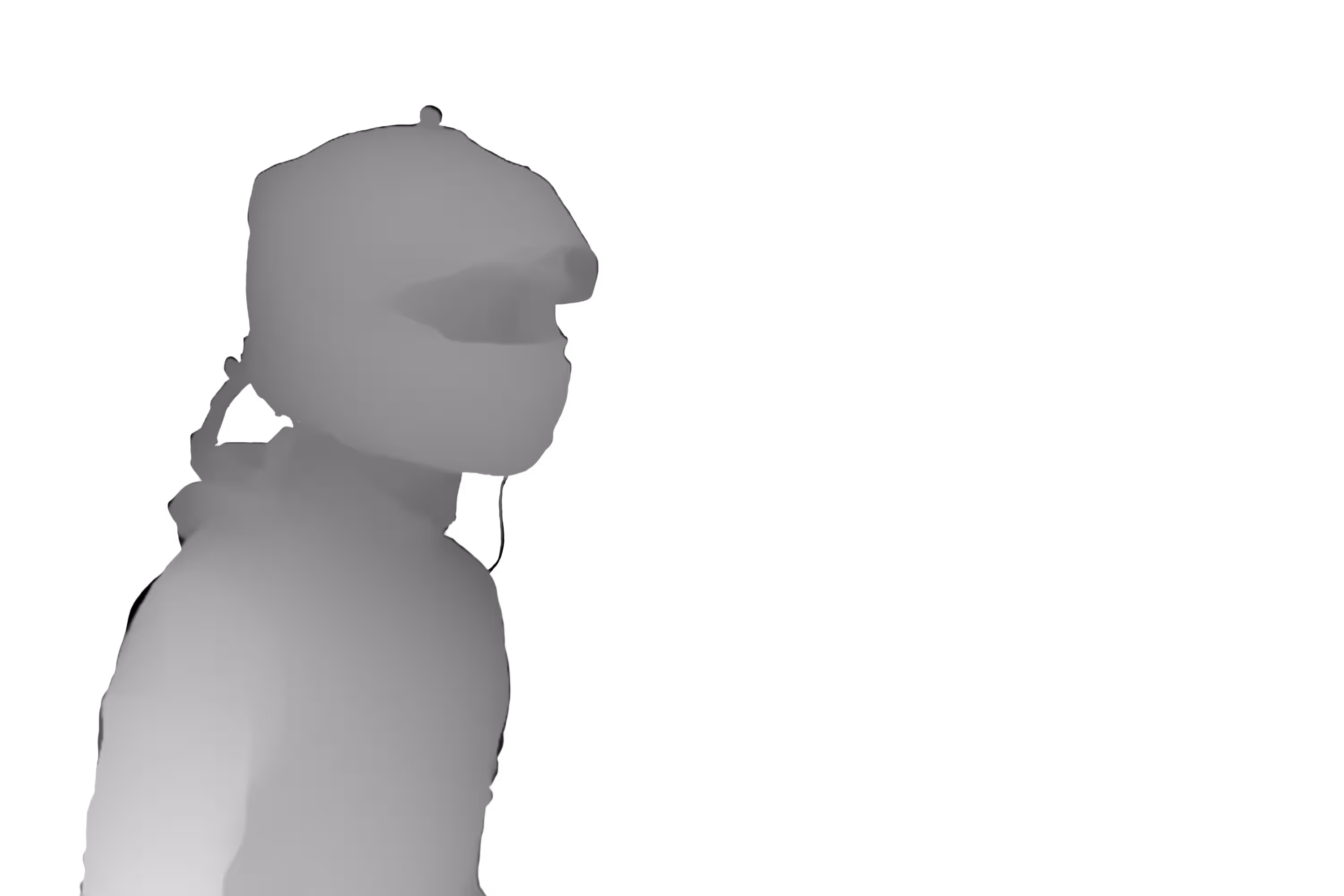 Grayscale depth map showing different depths with lighter areas closer and darker areas farther.