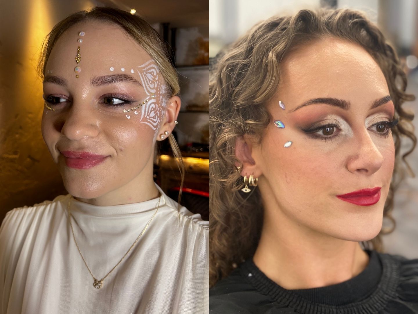 Face jewel and gem art design applied to guests at event