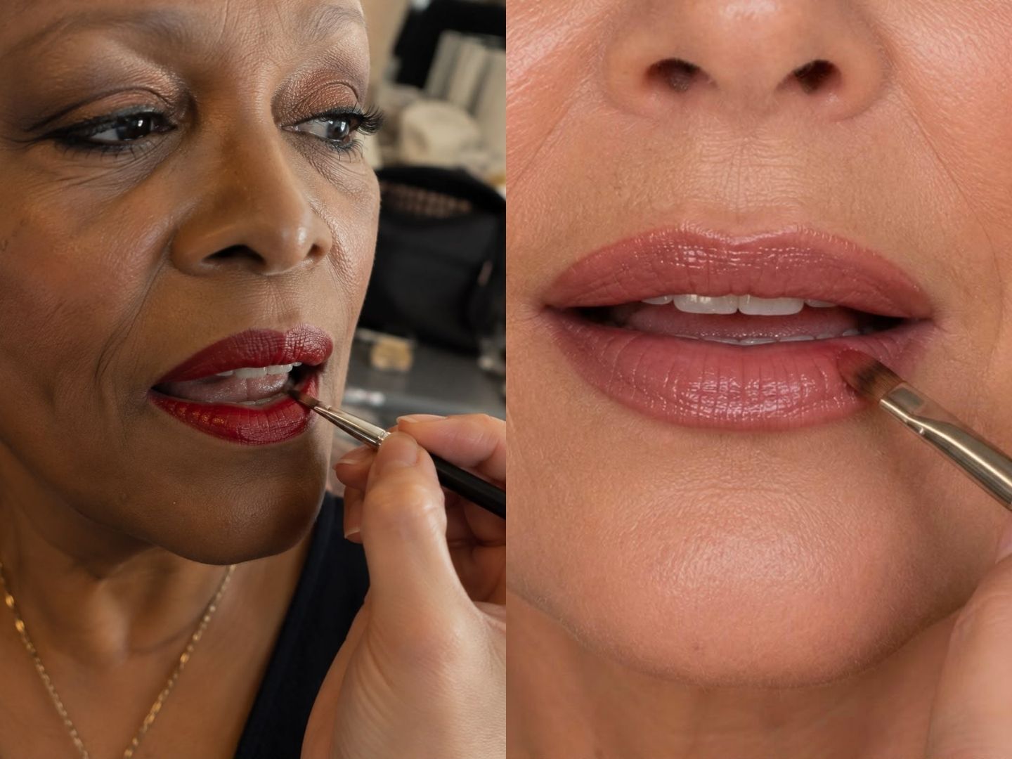 Lipstick lounge application showing close-up lip makeup at event