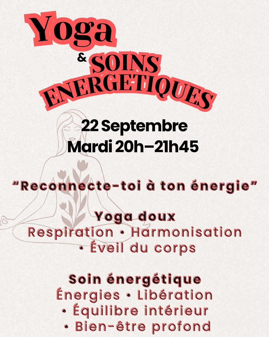 Affiche de l'atelier Yoga & Soins Énergétiques organisé à Socoa