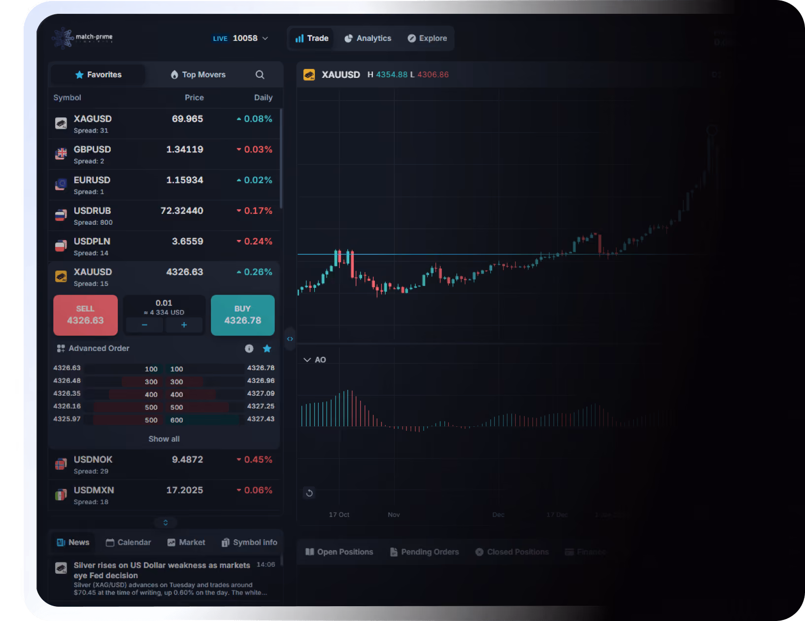 Match-Trader PRO trading platform interface