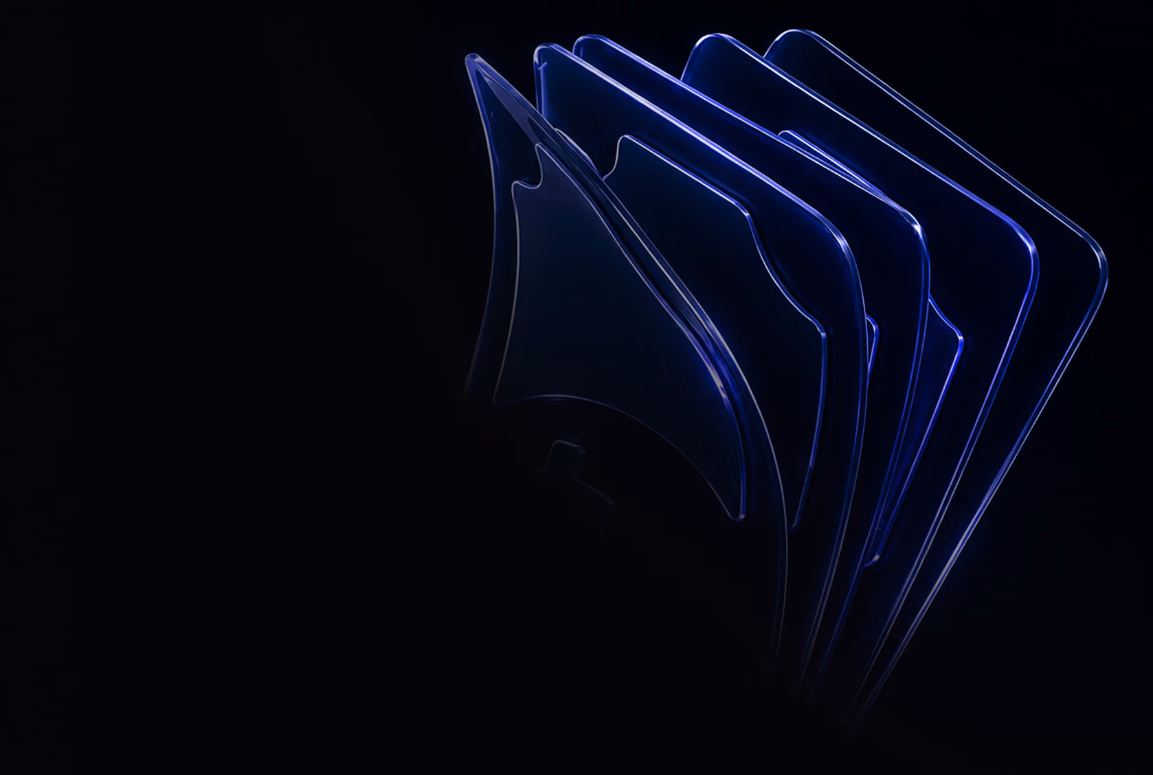 Fanned stack of glass panels