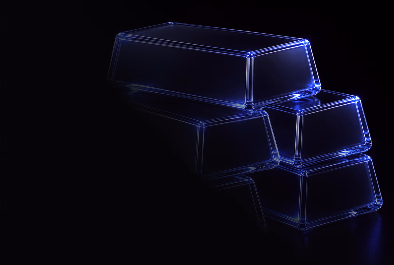 Stacked gold bars rendered in glass