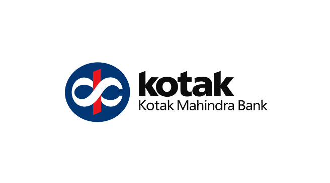 Kotak Mahindra Bank logo with a blue circular symbol featuring stylized black infinity and a red vertical stripe, alongside the text 'kotak Kotak Mahindra Bank' in black.