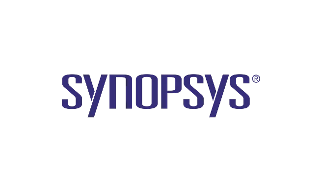 Synopsys logo in dark blue on a black background.