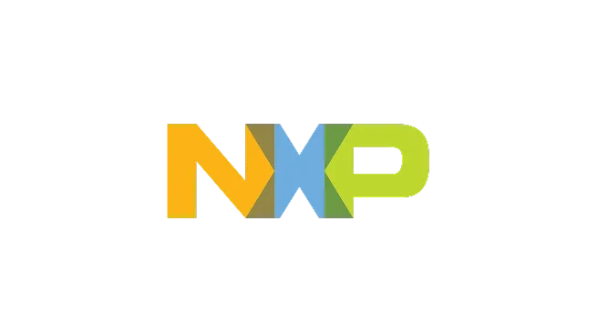 NXP logo with stylized letters N in orange, X in blue, and P in green on a black background.