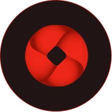 Red and black circular logo with intertwined red shapes forming a diamond shape in the center.